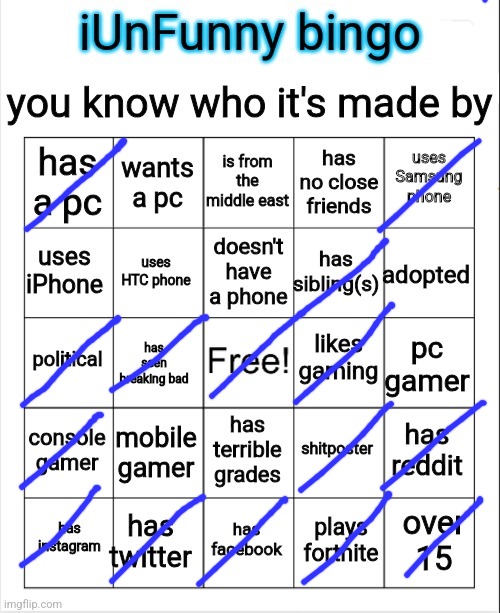 iUnFunny bingo | image tagged in iunfunny bingo | made w/ Imgflip meme maker