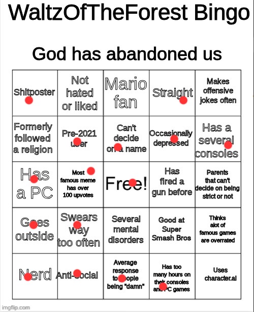 WaltzOfTheForest Bingo | image tagged in waltzoftheforest bingo | made w/ Imgflip meme maker