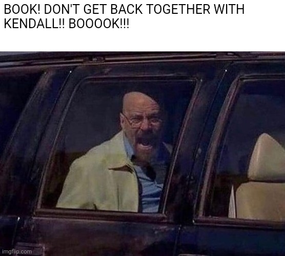Walter White Screaming At Hank | BOOK! DON'T GET BACK TOGETHER WITH
KENDALL!! BOOOOK!!! | image tagged in walter white screaming at hank | made w/ Imgflip meme maker