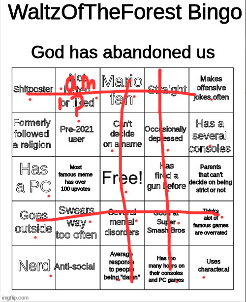 i am not a pre 2021 user | image tagged in waltzoftheforest bingo | made w/ Imgflip meme maker