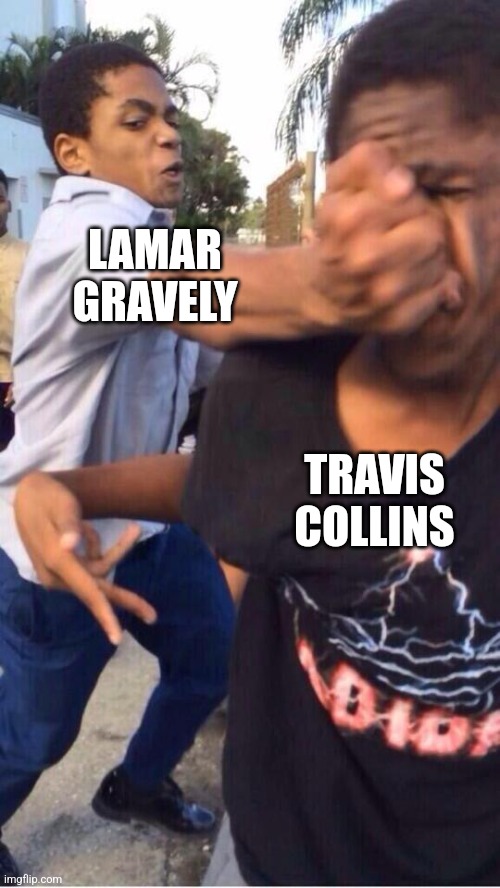 Travis Collins is the Most Villain of Vyond | LAMAR GRAVELY; TRAVIS COLLINS | image tagged in people fighting | made w/ Imgflip meme maker