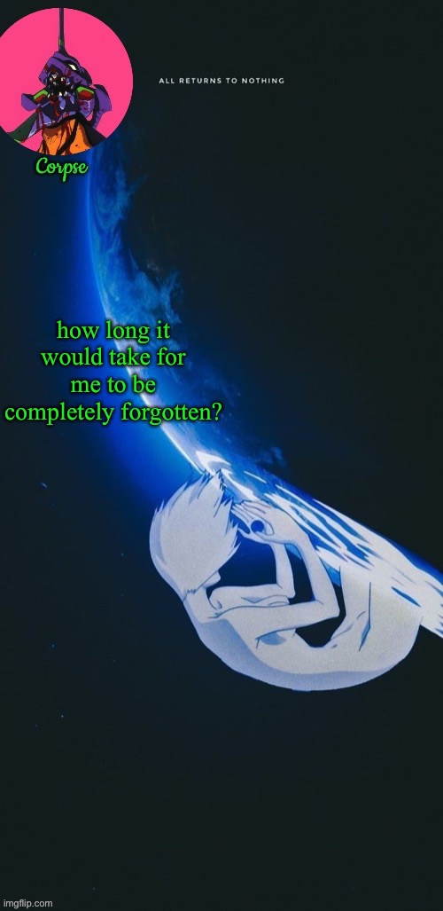 Evangelion template | how long it would take for me to be completely forgotten? | image tagged in evangelion template | made w/ Imgflip meme maker