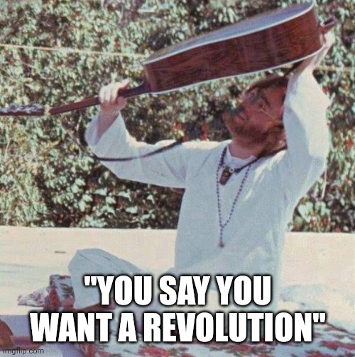 John Lennon guitar fail | "YOU SAY YOU WANT A REVOLUTION" | image tagged in john lennon guitar fail | made w/ Imgflip meme maker