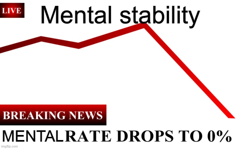 ____ Rate Drops To 0% | Mental stability; MENTAL | image tagged in ____ rate drops to 0 | made w/ Imgflip meme maker