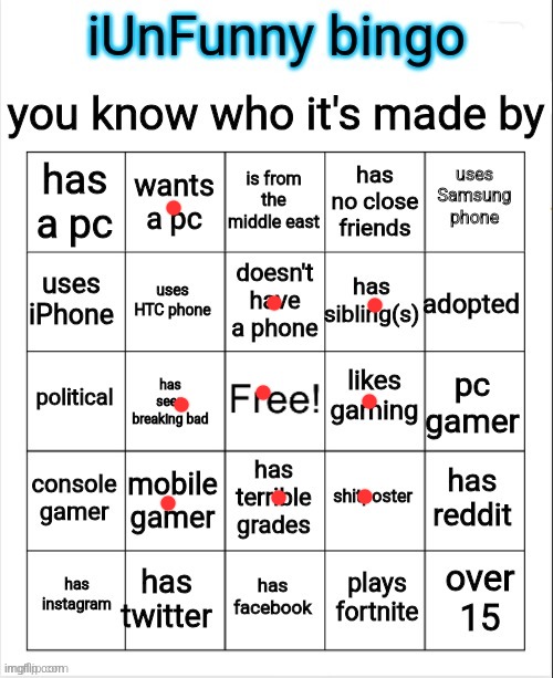 iUnFunny bingo | image tagged in iunfunny bingo | made w/ Imgflip meme maker