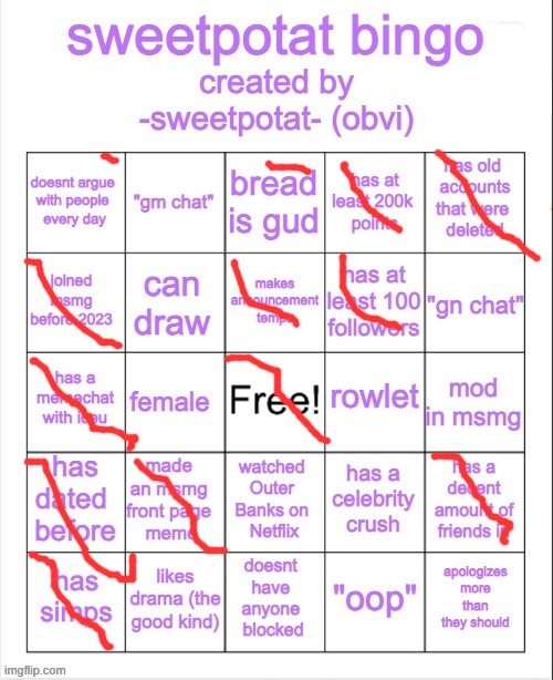 sweetpotat bingo! | image tagged in sweetpotat bingo | made w/ Imgflip meme maker