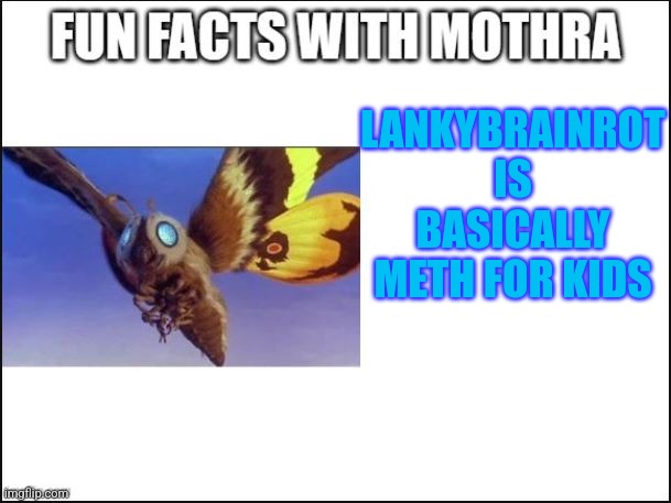 "Don't let your kids watch it!" -Robbie Rotten | LANKYBRAINROT IS BASICALLY METH FOR KIDS | image tagged in fun facts with mothra | made w/ Imgflip meme maker