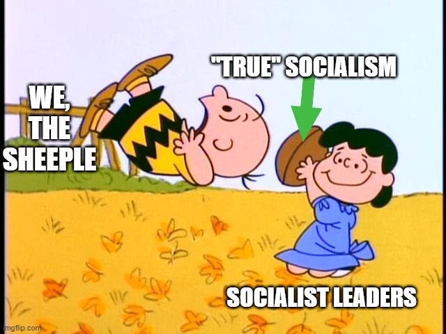 Lucy and Charlie Brown | WE, THE SHEEPLE "TRUE" SOCIALISM SOCIALIST LEADERS | image tagged in lucy and charlie brown | made w/ Imgflip meme maker