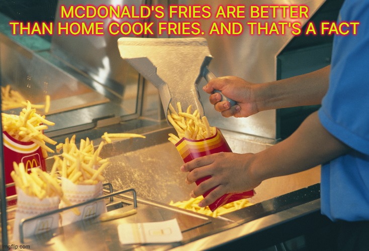 fact | MCDONALD'S FRIES ARE BETTER THAN HOME COOK FRIES. AND THAT'S A FACT | made w/ Imgflip meme maker