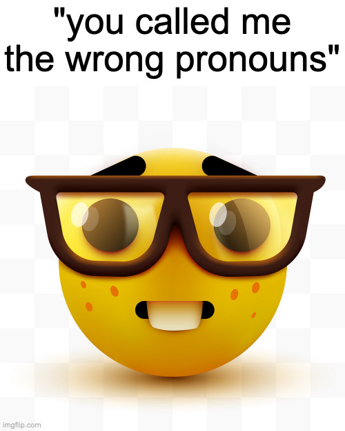 fr | "you called me the wrong pronouns" | image tagged in nerd emoji | made w/ Imgflip meme maker
