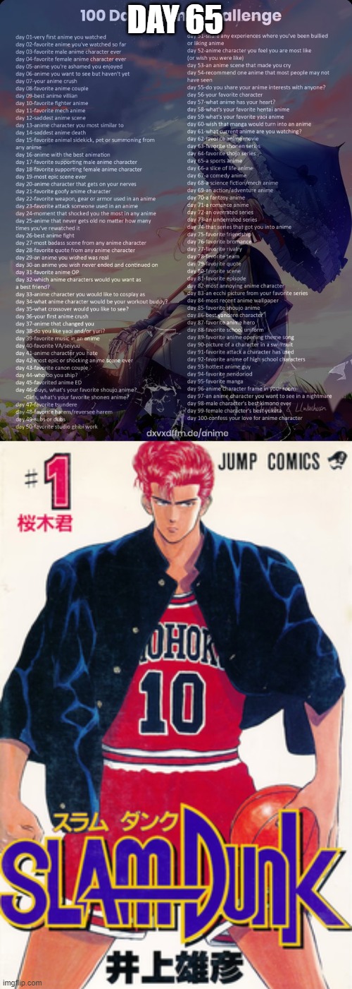 Day 65: Slam Dunk | DAY 65 | image tagged in 100 day anime challenge | made w/ Imgflip meme maker
