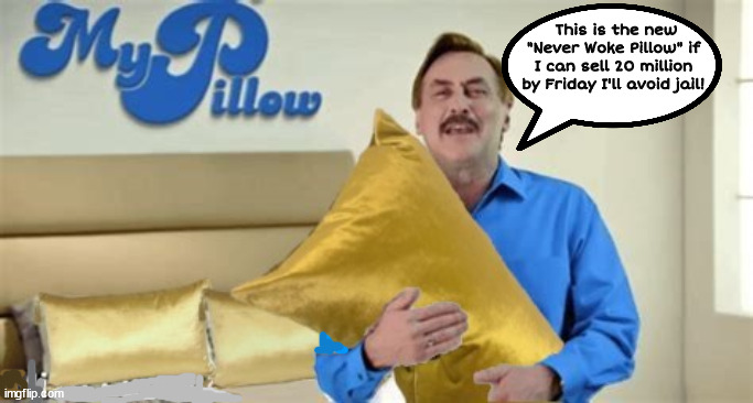 Never Woke Pillow | This is the new "Never Woke Pillow" if I can sell 20 million by Friday I'll avoid jail! | image tagged in pillow guy,mike lindell,never surrender sneakers,maga maddness,electioin fraud,pillow talk | made w/ Imgflip meme maker