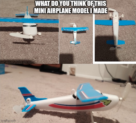 What do you guys think of it | WHAT DO YOU THINK OF THIS MINI AIRPLANE MODEL I MADE | image tagged in hair | made w/ Imgflip meme maker