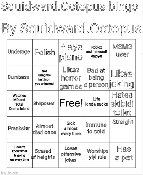 Squidward.Octopus bingo Blank Meme Template