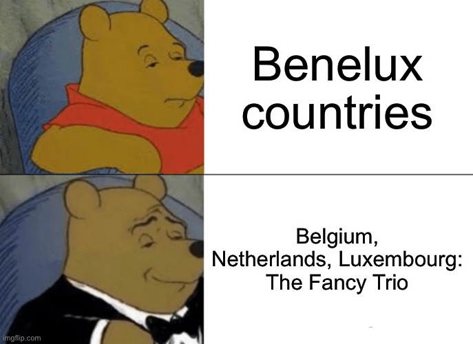 Tuxedo Winnie The Pooh Meme | Benelux countries; Belgium, Netherlands, Luxembourg: The Fancy Trio | image tagged in memes,tuxedo winnie the pooh | made w/ Imgflip meme maker