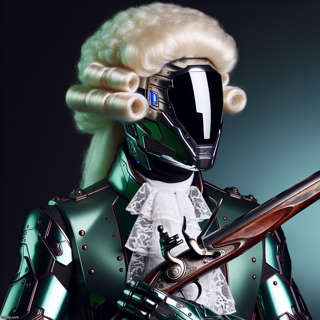 Master chief wearing a powdered wig and a musket | made w/ Imgflip meme maker