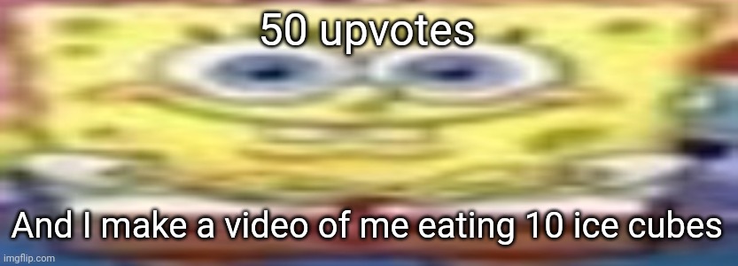 A | 50 upvotes; And I make a video of me eating 10 ice cubes | image tagged in bad ass spungberb | made w/ Imgflip meme maker