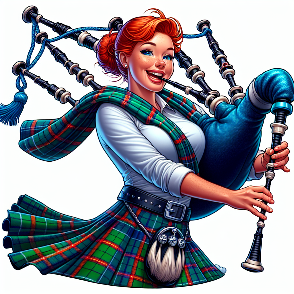 Cartoon image of Lady bagpiper in kilt playing the bagpipes Blank Meme Template