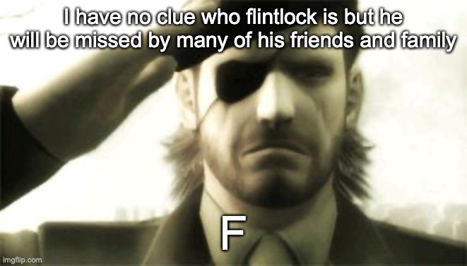 i dont know why he couldn’t have at least said WHY he wanted to instead of posting two images to seal his fate | I have no clue who flintlock is but he will be missed by many of his friends and family; F | image tagged in big boss salute | made w/ Imgflip meme maker