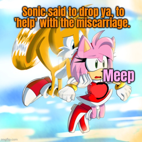 Pro choice lore | Sonic said to drop ya, to 'help' with the miscarriage. Meep | image tagged in pro choice,amy rose,tails the fox,just,get the,abortion | made w/ Imgflip meme maker