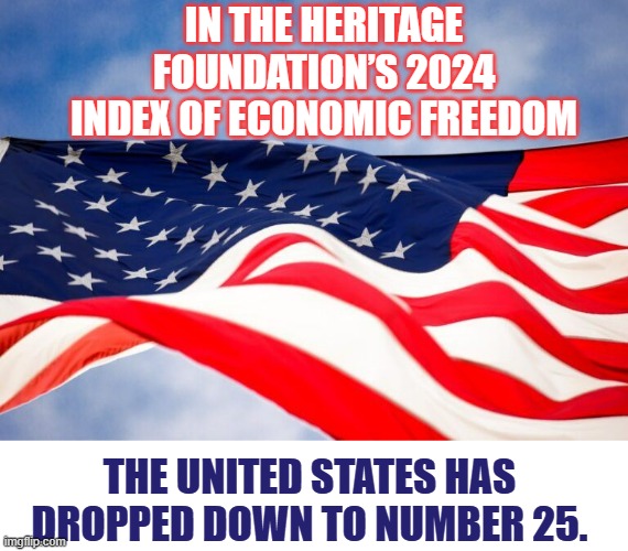 Have You Heard? | IN THE HERITAGE FOUNDATION’S 2024 INDEX OF ECONOMIC FREEDOM; THE UNITED STATES HAS DROPPED DOWN TO NUMBER 25. | image tagged in memes,politics,united states,economics,freedom,drop | made w/ Imgflip meme maker