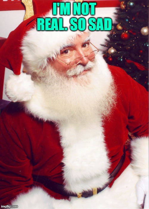 Santa claus | I'M NOT REAL. SO SAD | image tagged in santa claus | made w/ Imgflip meme maker
