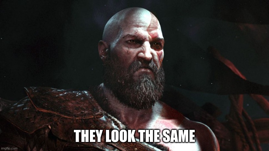 Old Kratos | THEY LOOK THE SAME | image tagged in old kratos | made w/ Imgflip meme maker