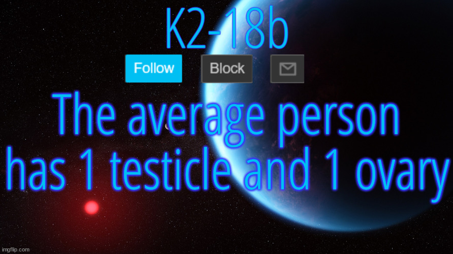 Technically slightly less than that because some people have had injuries pertaining to their genitalia | The average person has 1 testicle and 1 ovary | image tagged in silver announcement template 5 0 | made w/ Imgflip meme maker