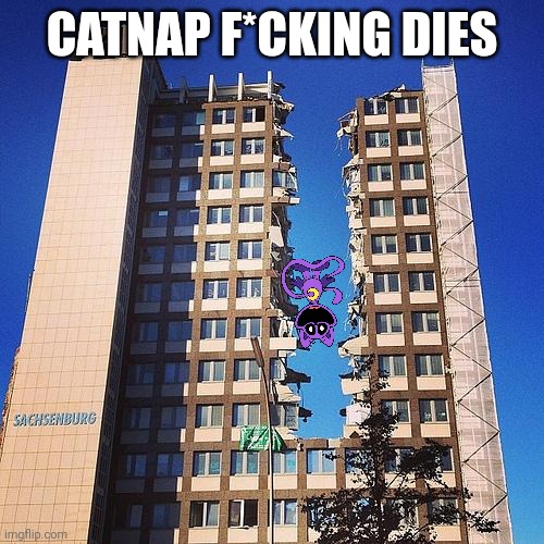 Building Destruction | CATNAP F*CKING DIES | image tagged in building destruction | made w/ Imgflip meme maker
