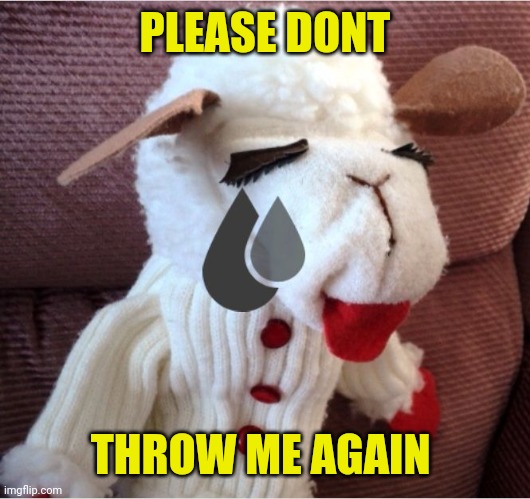 Lamb Chop Crying | PLEASE DONT THROW ME AGAIN | image tagged in lamb chop crying | made w/ Imgflip meme maker