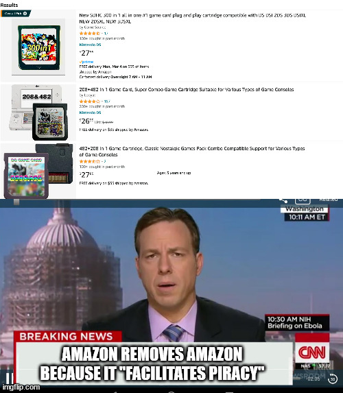 -.- | AMAZON REMOVES AMAZON BECAUSE IT "FACILITATES PIRACY" | image tagged in cnn breaking news template | made w/ Imgflip meme maker