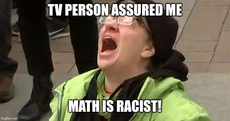 crying liberal | TV PERSON ASSURED ME MATH IS RACIST! | image tagged in crying liberal | made w/ Imgflip meme maker