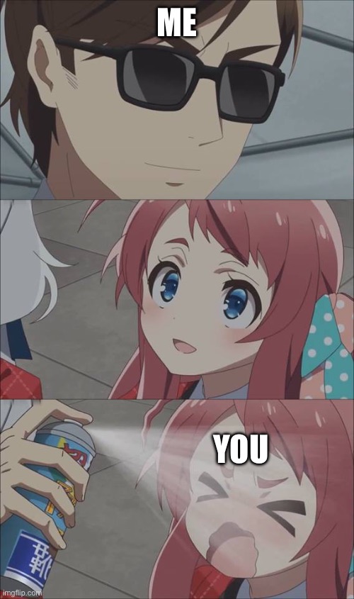 Anime spray | ME YOU | image tagged in anime spray | made w/ Imgflip meme maker
