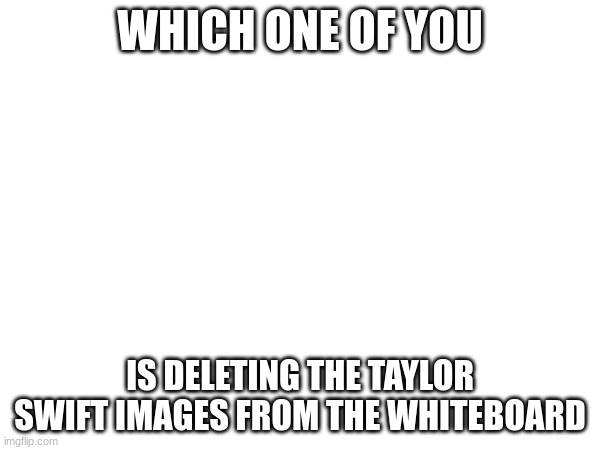 WHICH ONE OF YOU; IS DELETING THE TAYLOR SWIFT IMAGES FROM THE WHITEBOARD | made w/ Imgflip meme maker