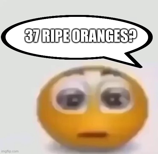 holy moly emoji stare | 37 RIPE ORANGES? | image tagged in holy moly emoji stare | made w/ Imgflip meme maker