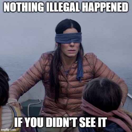Bird Box Meme | NOTHING ILLEGAL HAPPENED IF YOU DIDN'T SEE IT | image tagged in memes,bird box | made w/ Imgflip meme maker
