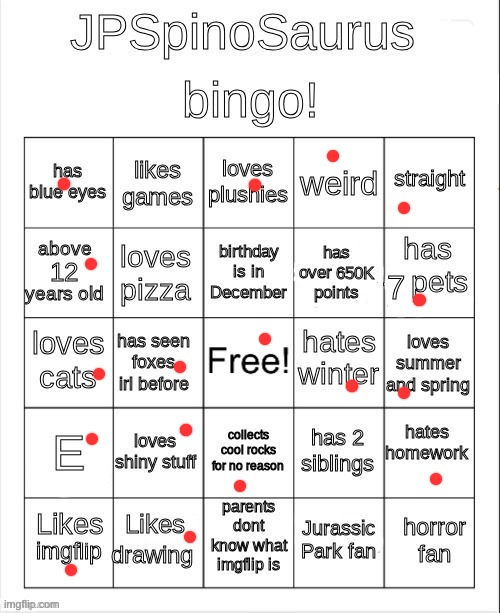 Soooo bored | image tagged in jpspinosaurus bingo updated,bingo | made w/ Imgflip meme maker