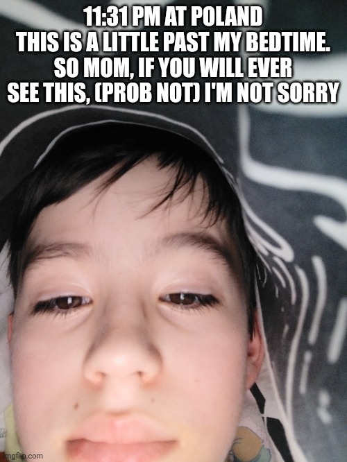 11:31 PM AT POLAND
THIS IS A LITTLE PAST MY BEDTIME. SO MOM, IF YOU WILL EVER SEE THIS, (PROB NOT) I'M NOT SORRY | made w/ Imgflip meme maker