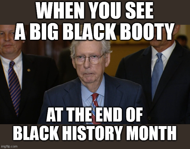 When you see a big black booty | WHEN YOU SEE A BIG BLACK BOOTY; AT THE END OF BLACK HISTORY MONTH | image tagged in mitch mcconnell freezes up,black history month,booty,big booty | made w/ Imgflip meme maker