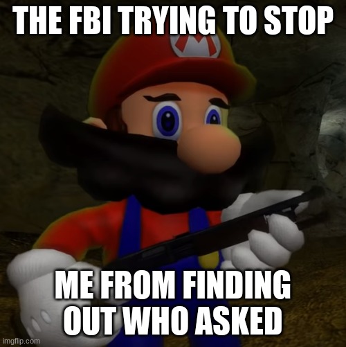 Mario with Shotgun | THE FBI TRYING TO STOP; ME FROM FINDING OUT WHO ASKED | image tagged in mario with shotgun | made w/ Imgflip meme maker