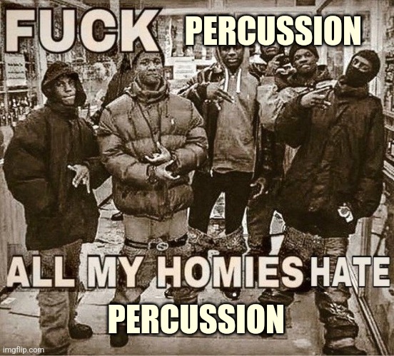 All My Homies Hate | PERCUSSION PERCUSSION | image tagged in all my homies hate | made w/ Imgflip meme maker