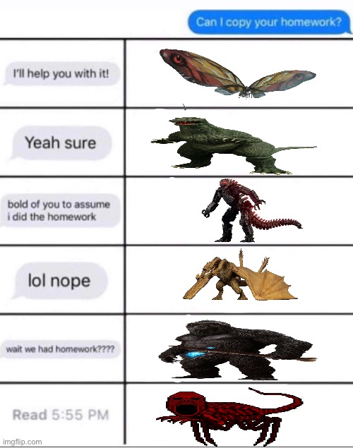 E | image tagged in can i copy your homework character template,godzilla | made w/ Imgflip meme maker