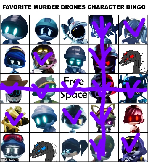 i probably would've gotten more if i didn't hate tessa so much | image tagged in favorite murder drones character bingo | made w/ Imgflip meme maker