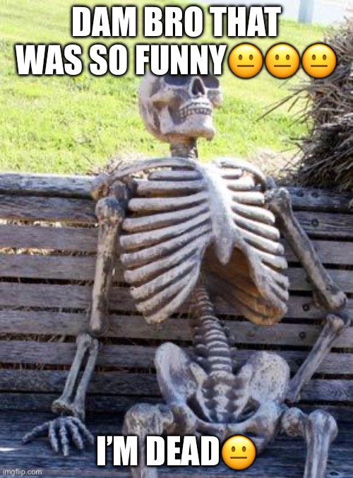 Bro so funny :I | DAM BRO THAT WAS SO FUNNY😐😐😐; I’M DEAD😐 | image tagged in memes,waiting skeleton | made w/ Imgflip meme maker