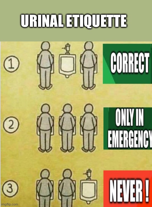 Unspoken Rules | URINAL ETIQUETTE | image tagged in urinal | made w/ Imgflip meme maker