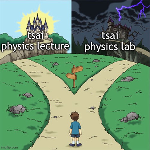 Two Paths | tsai physics lecture; tsai physics lab | image tagged in two paths | made w/ Imgflip meme maker