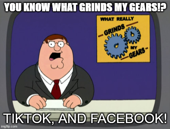 Peter Griffin News | YOU KNOW WHAT GRINDS MY GEARS!? TIKTOK, AND FACEBOOK! | image tagged in memes,peter griffin news,tiktok,tiktok sucks,facebook | made w/ Imgflip meme maker