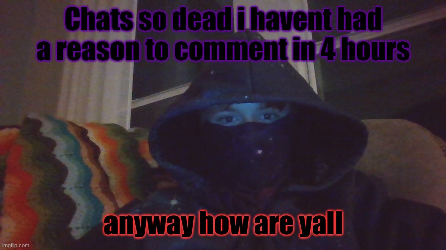Virian hacker | Chats so dead i havent had a reason to comment in 4 hours; anyway how are yall | image tagged in virian hacker | made w/ Imgflip meme maker