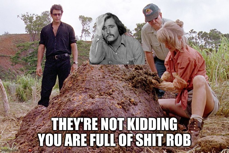 Jurassic Park Triceratops poop | THEY'RE NOT KIDDING YOU ARE FULL OF SHIT ROB | image tagged in jurassic park triceratops poop | made w/ Imgflip meme maker