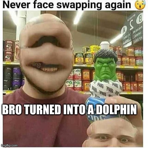 Face swapping | BRO TURNED INTO A DOLPHIN | image tagged in fun,face swap,dolphin | made w/ Imgflip meme maker